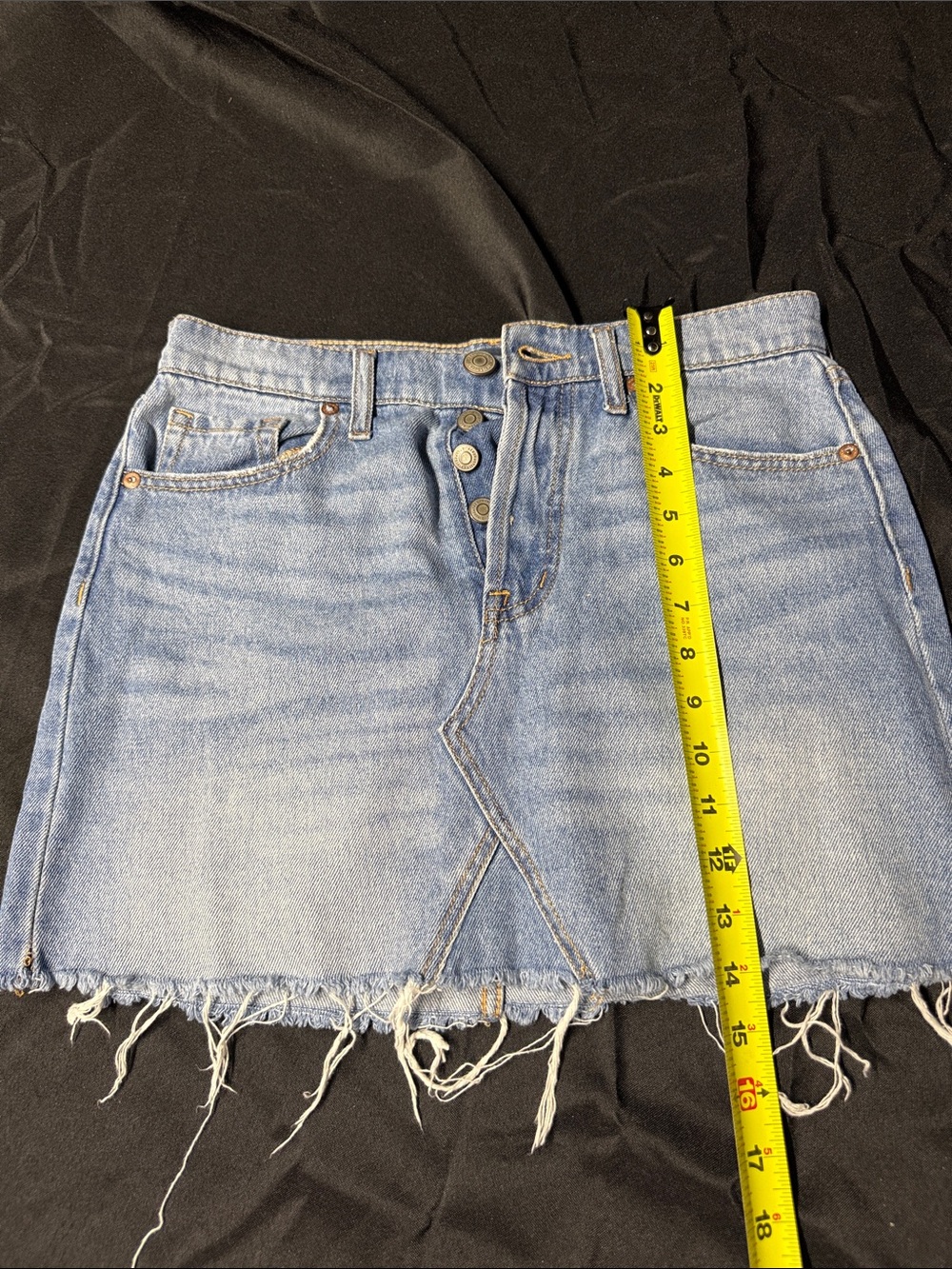 Aero Light Blue Denim Mini Skirt with Frayed Hem button fly size 4